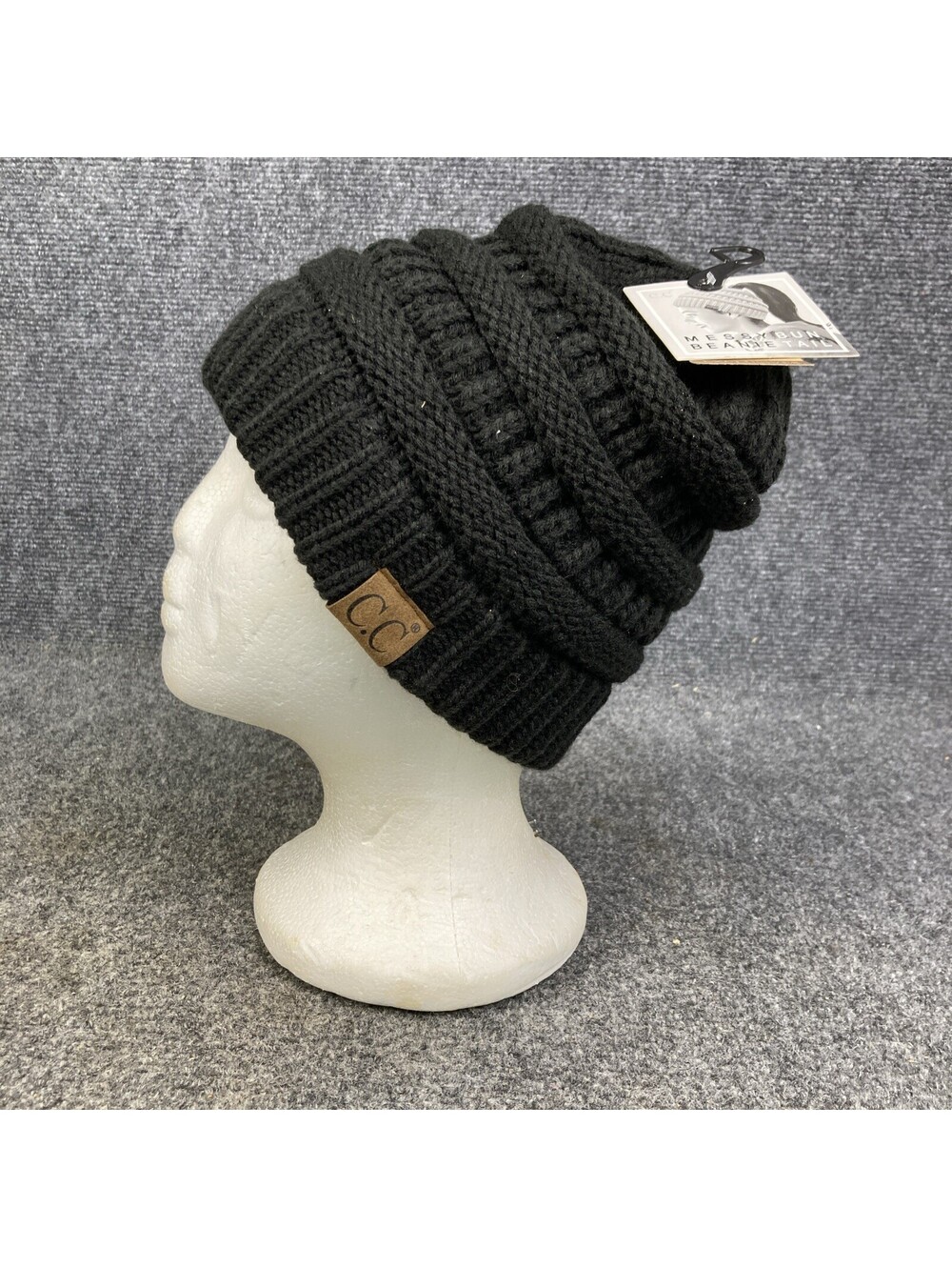 C.C Messy Bun Beanie Tail Exclusives Black Acrylic Wearable Art MB-20A NEW